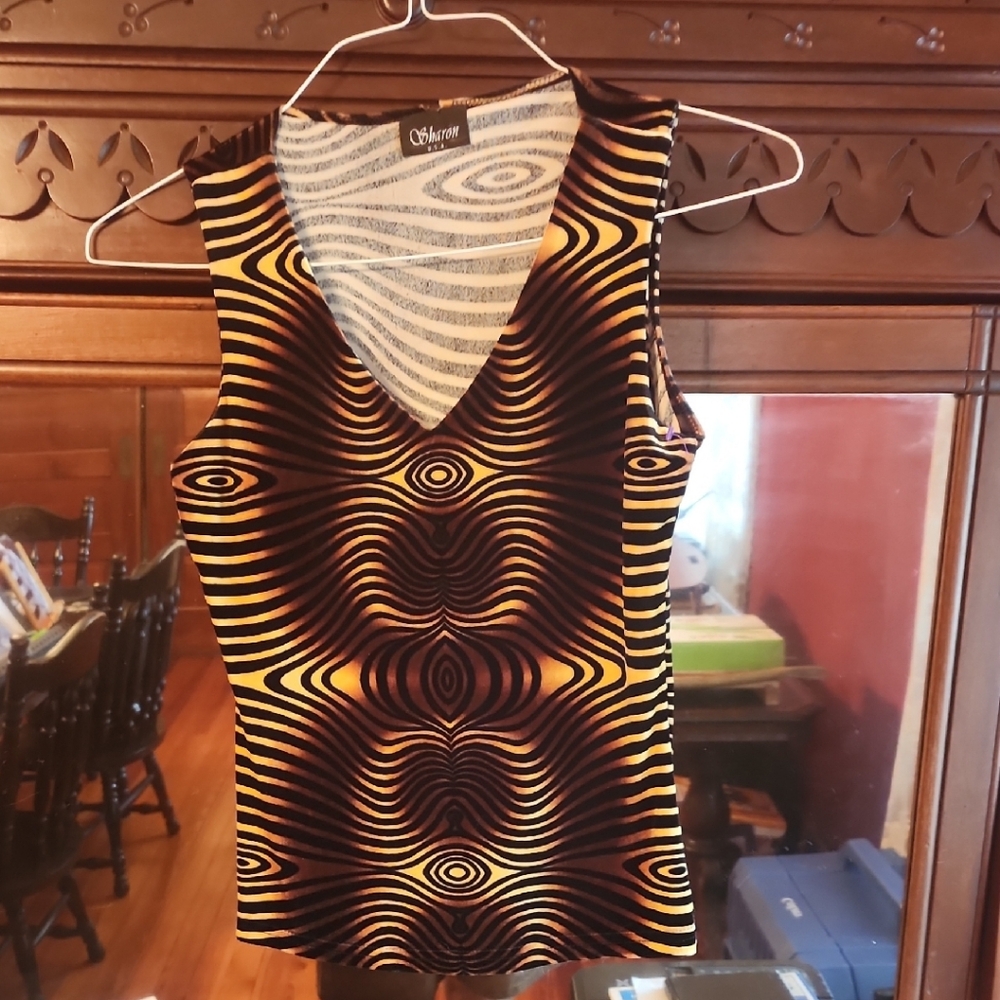 Women's Black, Brown, & Yellow Vintage Top